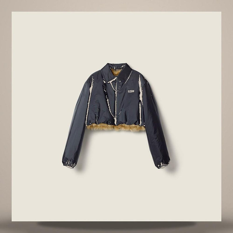 Miu Miu Shearling Trim Technical Fabric Bomber Jacket ML1598 6464 F063H
