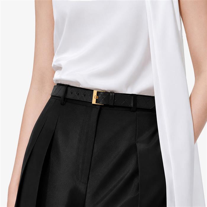 Bottega Veneta Intrecciato Leather Belt for Women Black