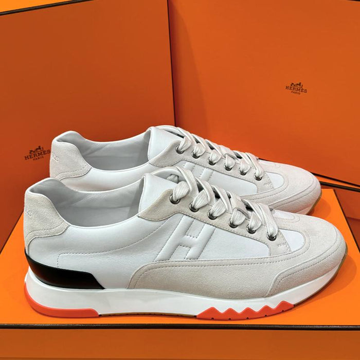 HERMES Trail Calfskin Multicolor White Orange Low Top Sneakers