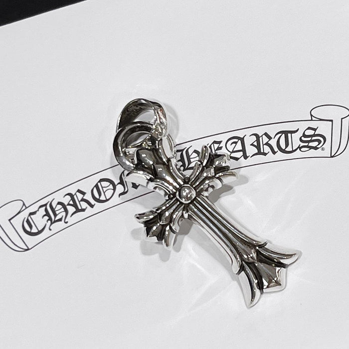 Chrome Hearts Double Cross With Bale Pendant Necklace Unisex Silver