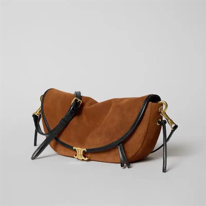CELINE Little Half Moon Soft Triomphe Suede Calfskin Shoulder Bag