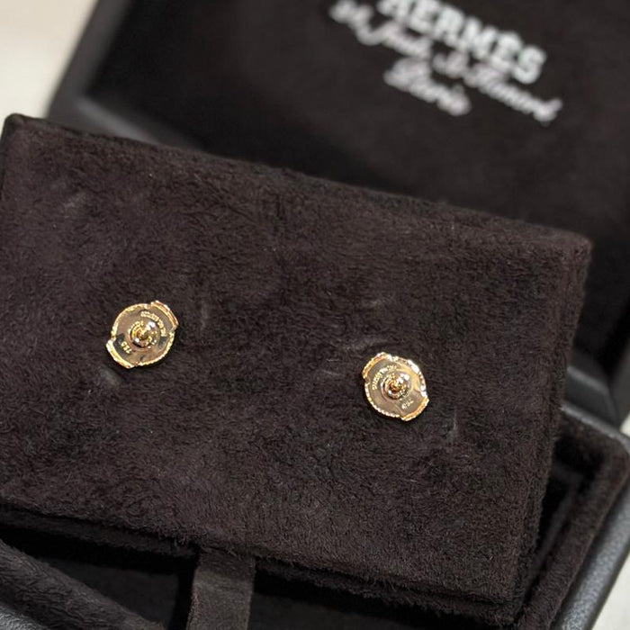 HERMES Rose Gold Blue Mini Earrings Unisex Jewelry