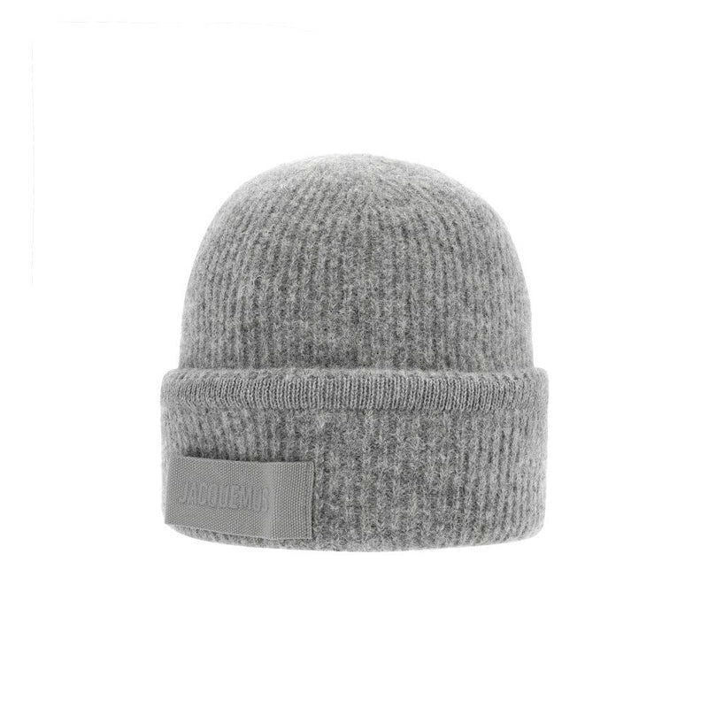 JACQUEMUS Grosgrain Knit Beanie Hat Unisex Black