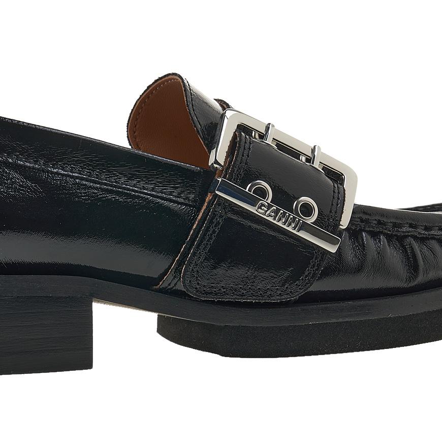 GANNI Feminine Buckle Loafers Black Women’s Leather Shoes