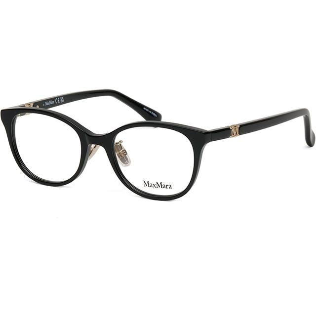 Max Mara Black Acetate Round Eyeglass Frames Unisex Asian Fit MM5126 D 001