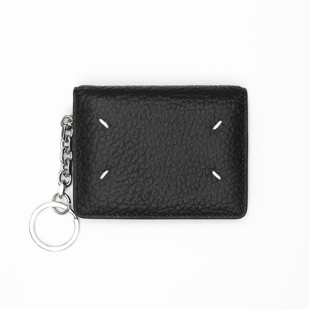Maison Margiela Black Leather Stitch Keyring Card Holder Wallet