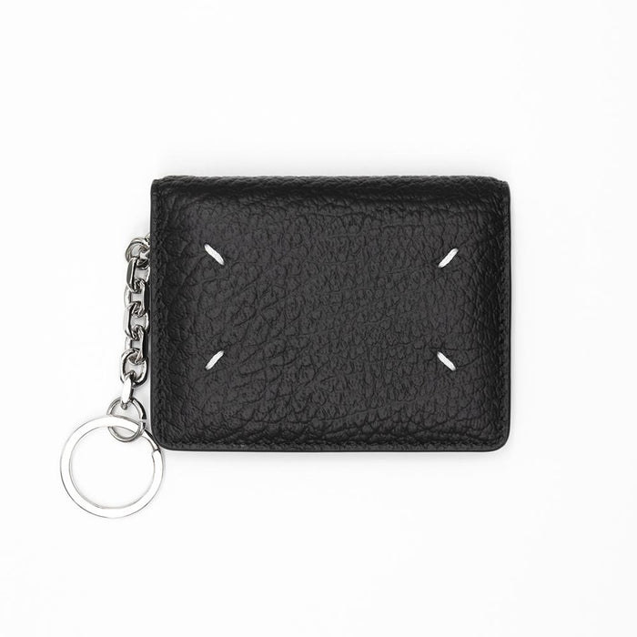 Maison Margiela Black Leather Stitch Keyring Card Holder Wallet