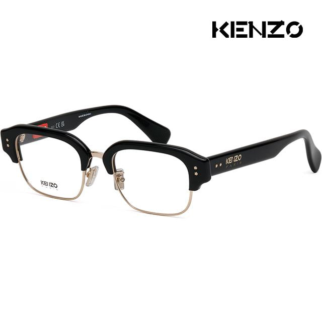 KENZO Gold Black Browline Semi-Rim Square Eyeglass Frames KZ50189U 032