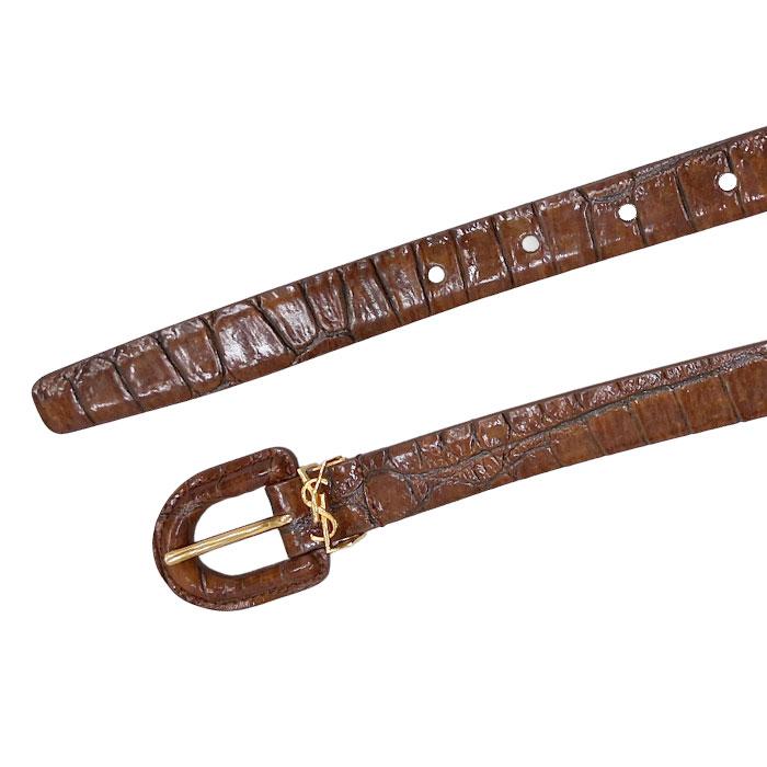 Saint Laurent Cassandra Crocodile-Embossed Leather Belt Women’s Brown