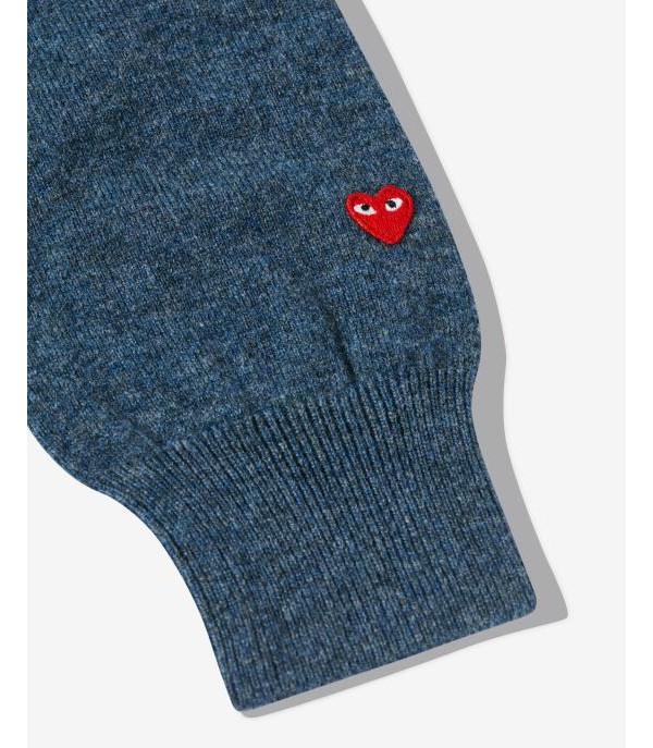Comme des Garcons Small Red Heart V-Neck Wool Knit Sweater