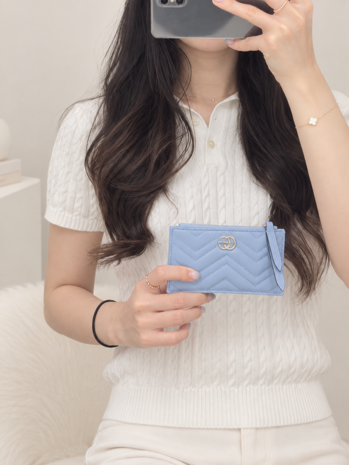GUCCI GG Marmont Light Blue Leather Card Holder 813353