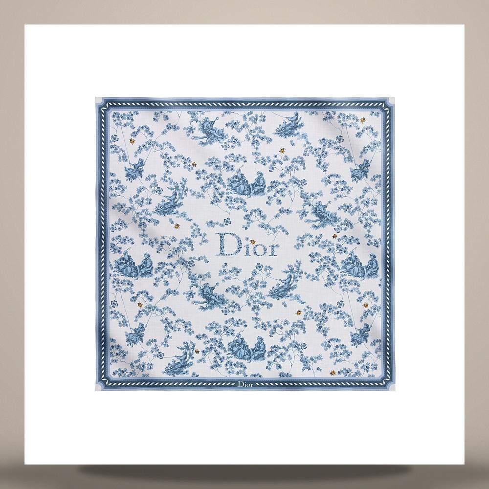 DIOR Toile de Jouy Clover Cashmere Shawl White/Blue 65TS140I0221 C515