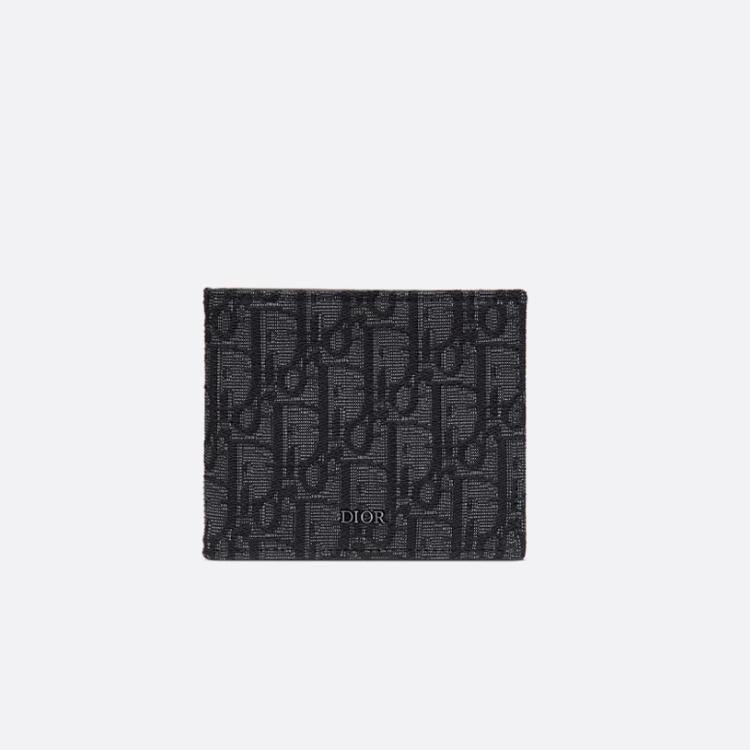 DIOR MEN Black Dior Oblique Jacquard Bifold Wallet 2OBBH027YSE