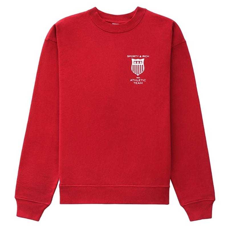 SPORTY&RICH Red Fleece Chest Back Logo Sweatshirt Women