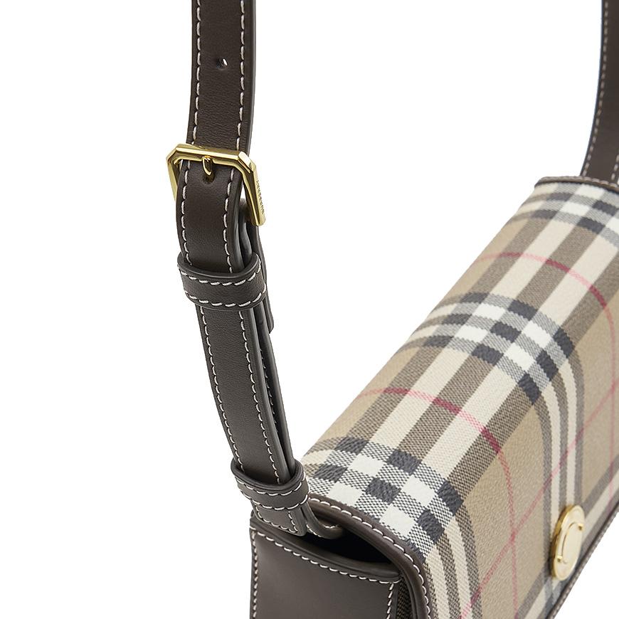 BURBERRY Hampshire Shoulder Bag Beige Canvas Leather Trim
