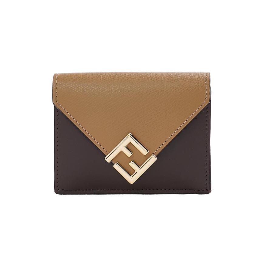 FENDI Women’s FF Diamond Small Bifold Wallet Leather Brown