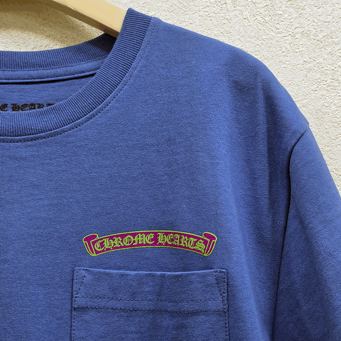 Chrome Hearts Scroll Neon Logo Short Sleeve T-Shirt Blue