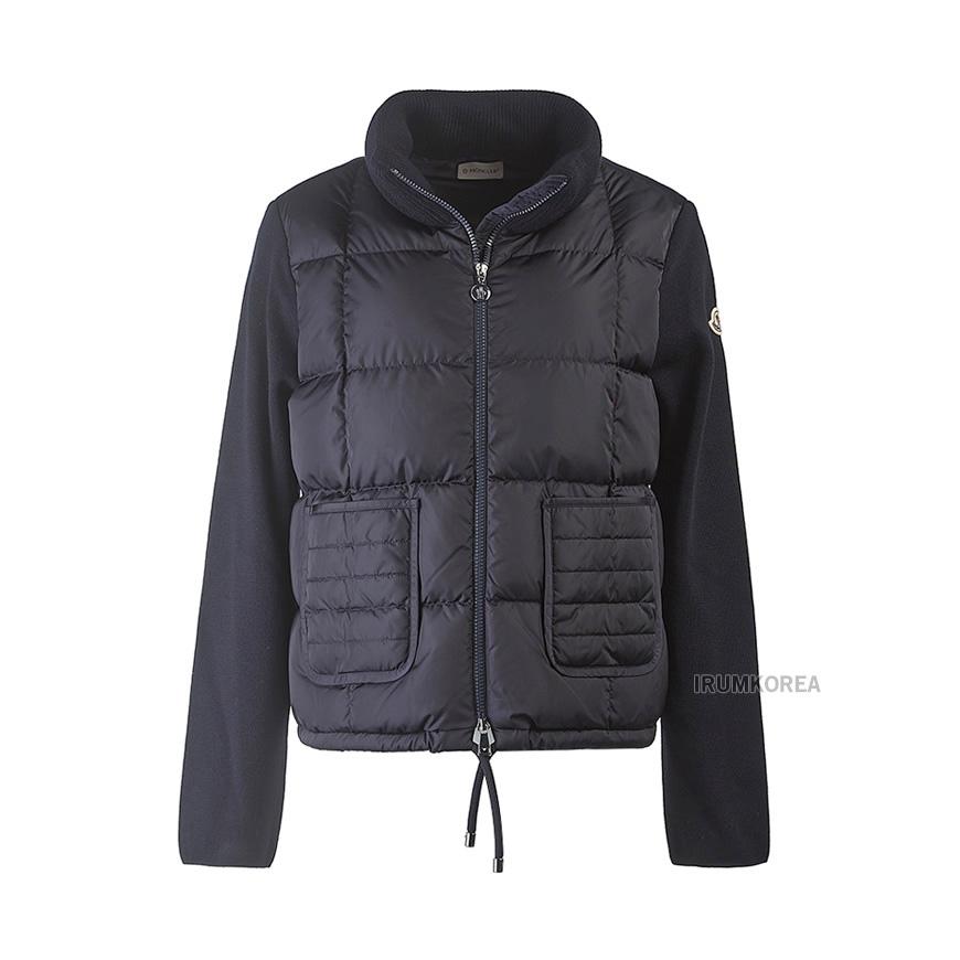 Moncler Women High Collar Padded Cardigan Navy Knit