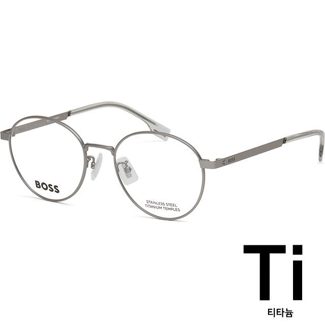 HUGO BOSS Titanium Round Eyeglass Frames Matte Silver Asian Fit BOSS1475F R81