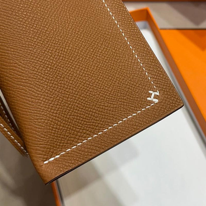 HERMES Gold Brown Epsom Calfskin H Logo Strap Eyeglass Case