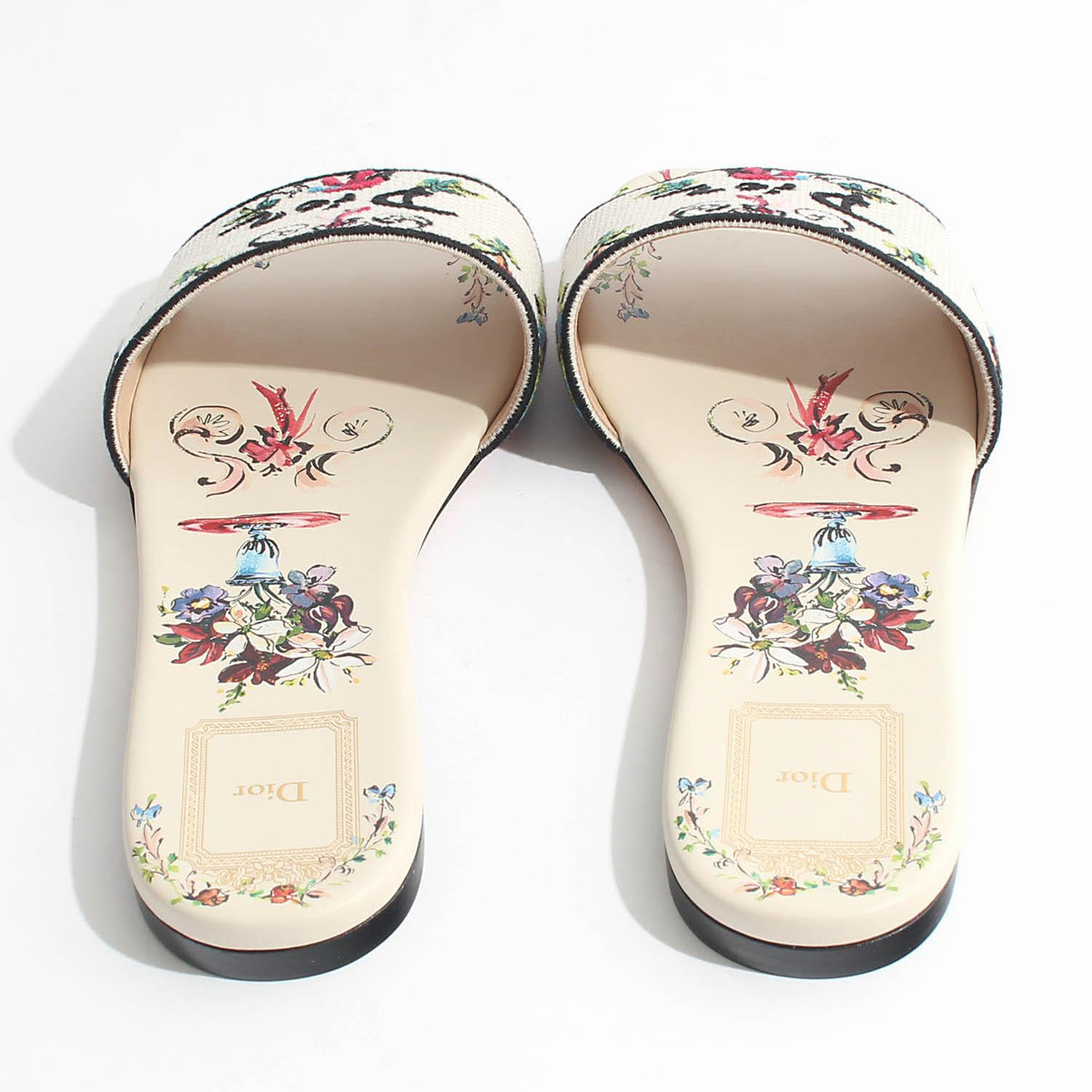 DIOR Embroidered Arabesque Motif Dway Slide Sandals White Multicolor
