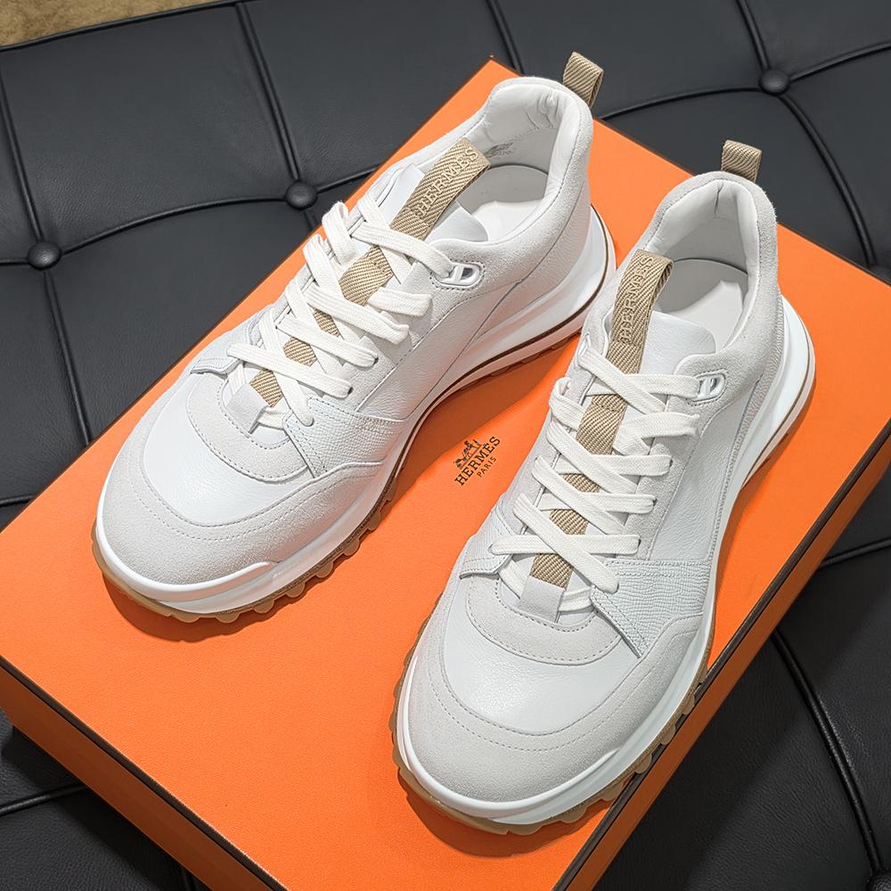 HERMES White Beige Suede Calfskin Low-Top Sneakers for Men