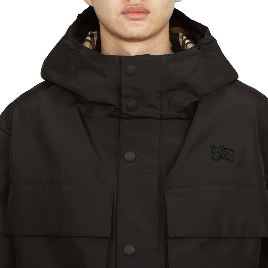 BURBERRY Men’s Hooded Jacket Check Black