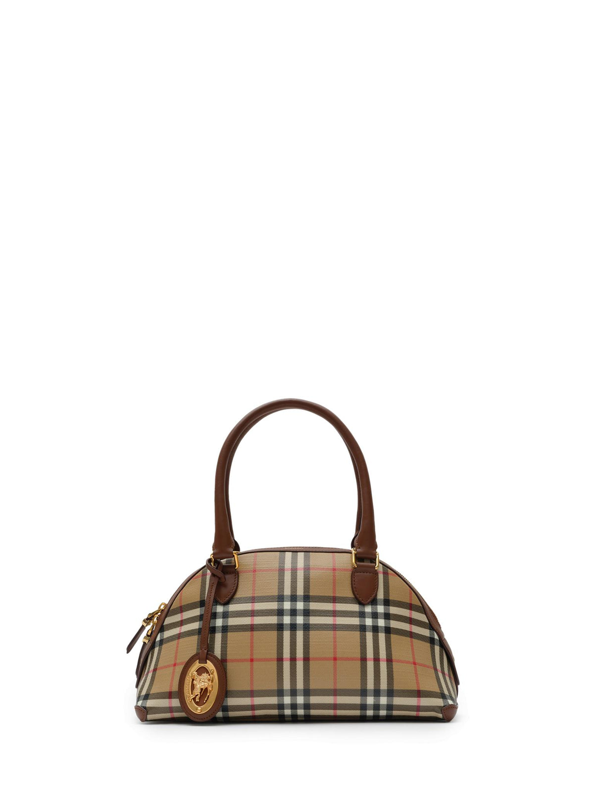 BURBERRY Beige Check Canvas Leather Tote Bag
