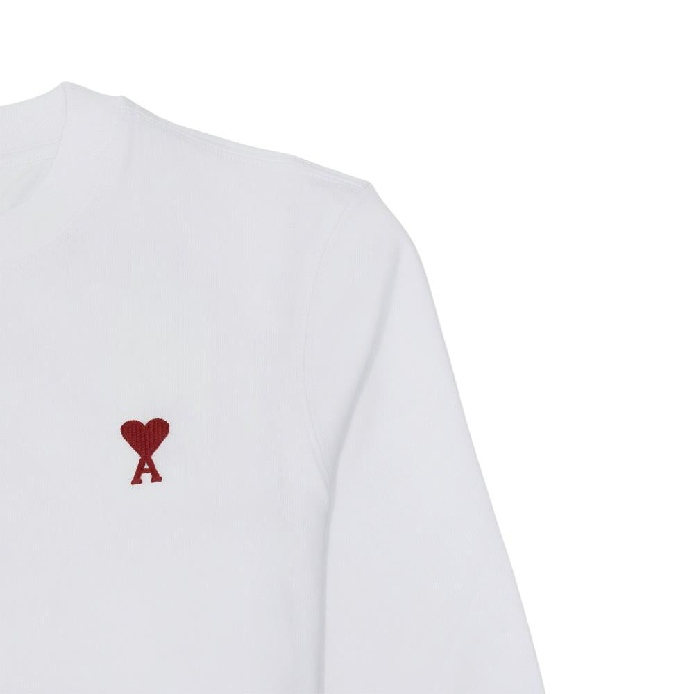 AMI Small Heart Logo Men’s Long Sleeve T-Shirt White Cotton