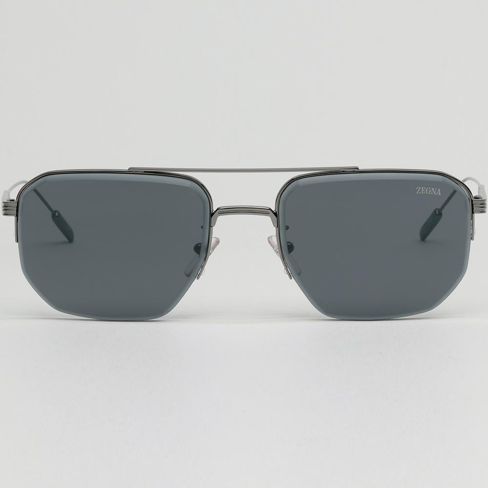 Zegna Metal Double Bridge Square Aviator Sunglasses Unisex EZ0228D 08A