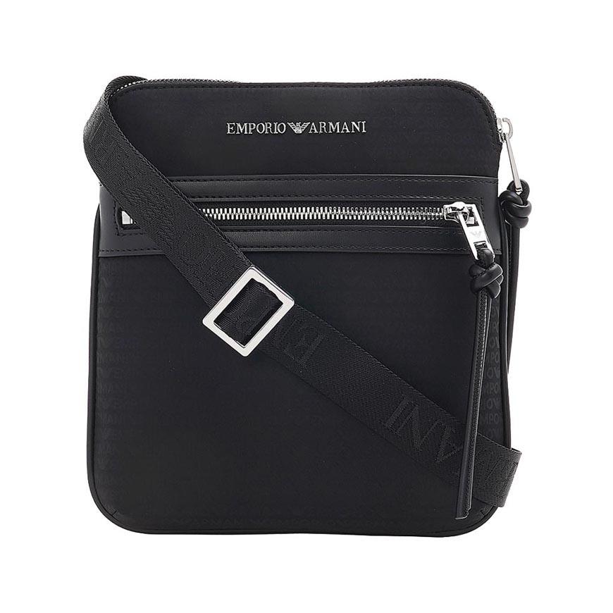 Emporio Armani Men’s Monogram Logo Crossbody Bag Black Polyurethane