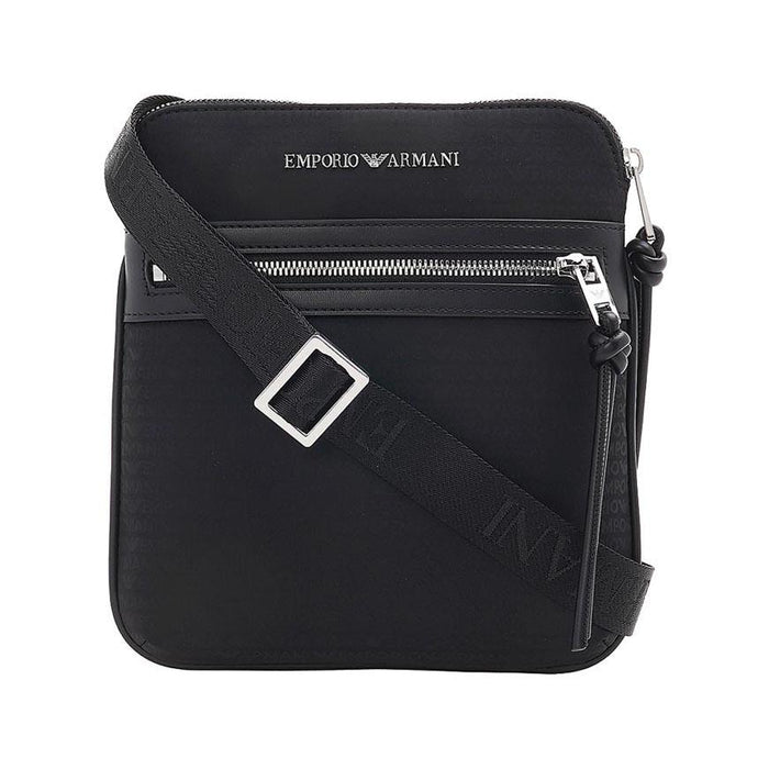 Emporio Armani Men’s Monogram Logo Crossbody Bag Black Polyurethane