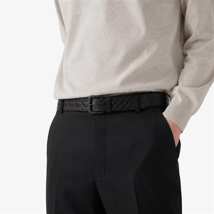 Bottega Veneta Intrecciato VN Black Leather Men's Belt
