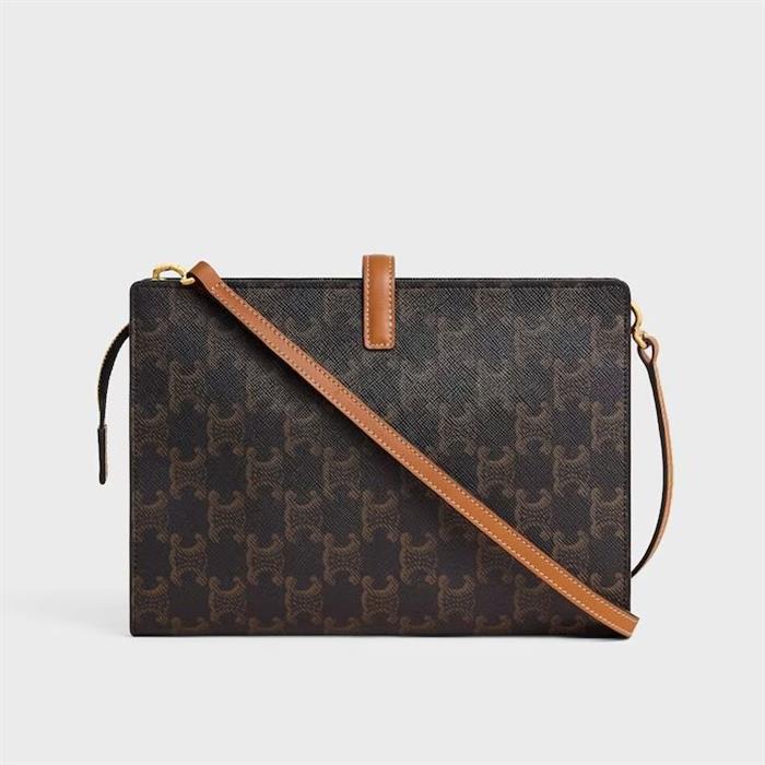 CELINE Small Ava Triomphe Canvas Natural Calfskin Shoulder Bag