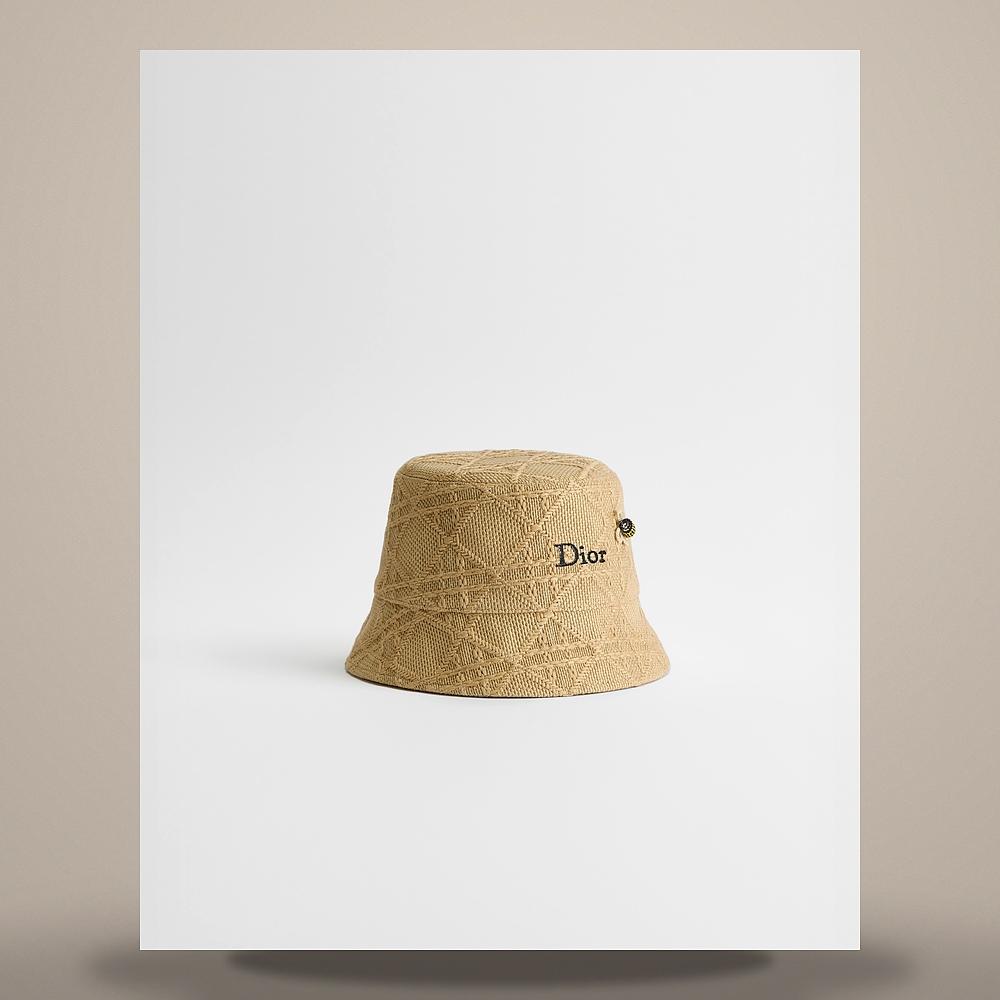 DIOR Teddy D Cannage Narrow Brim Bucket Hat Natural Raffia-Effe CPB06223XEMCC100