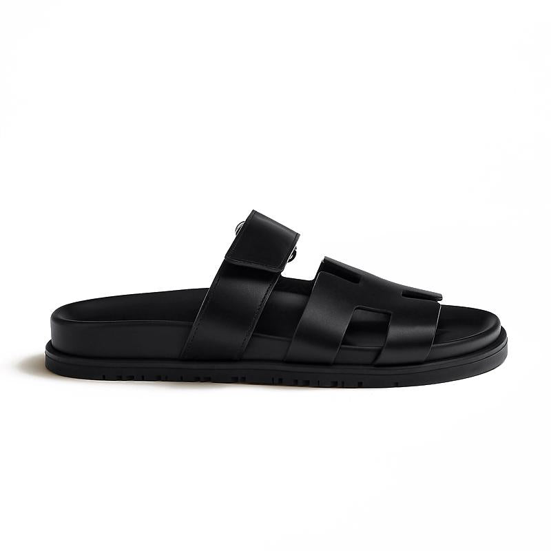 HERMES Chypre Classic Black Leather Sandals