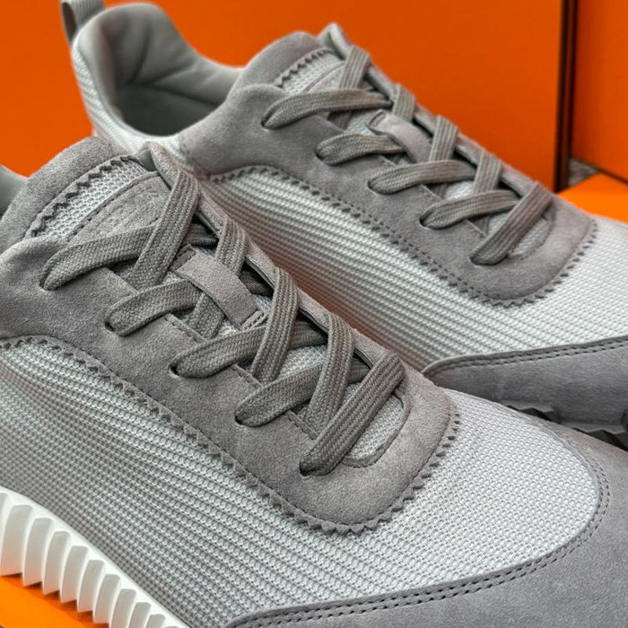 HERMES Light Gray Mesh Navy Black Two-Tone Low-Top Sneakers