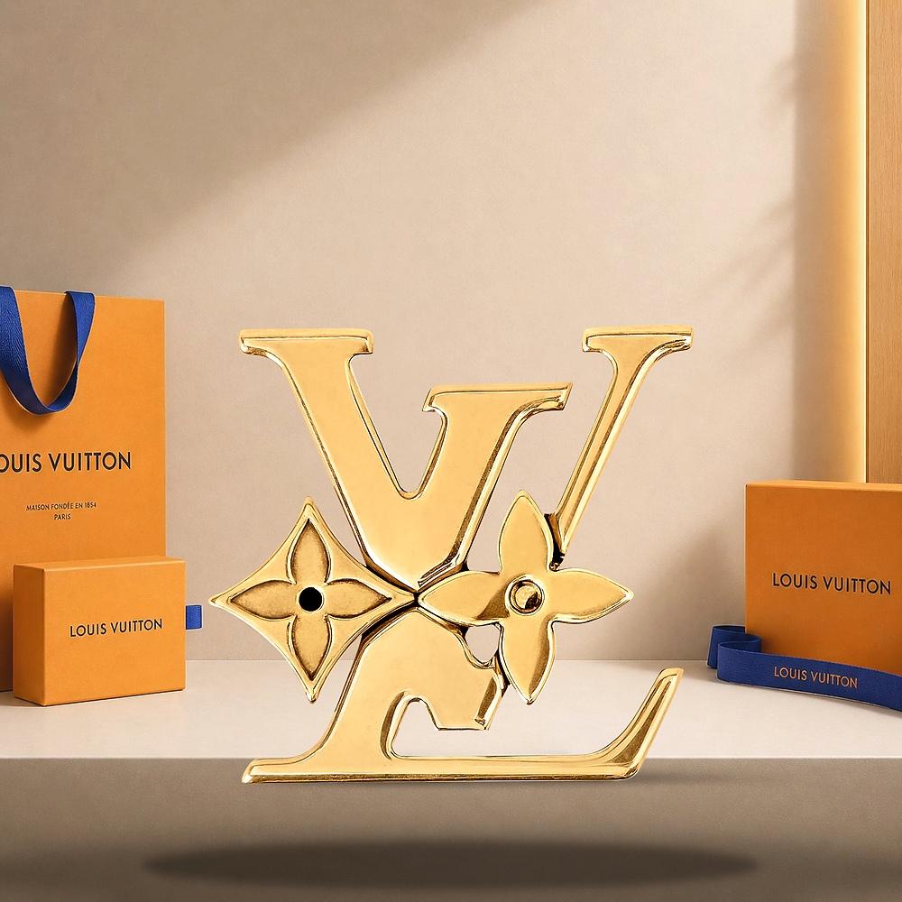 Louis Vuitton Monogram Row Brooch Brown Gold-Tone Men’s Accessory M03776