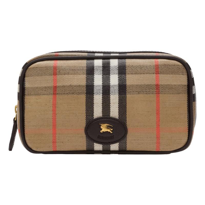 BURBERRY Highland Makeup Pouch Black Leather Zip Cosmetic Bag
