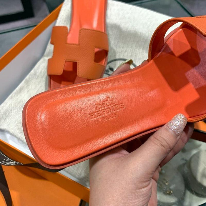 HERMES Oran Epsom Calfskin Rose Orange Sandals