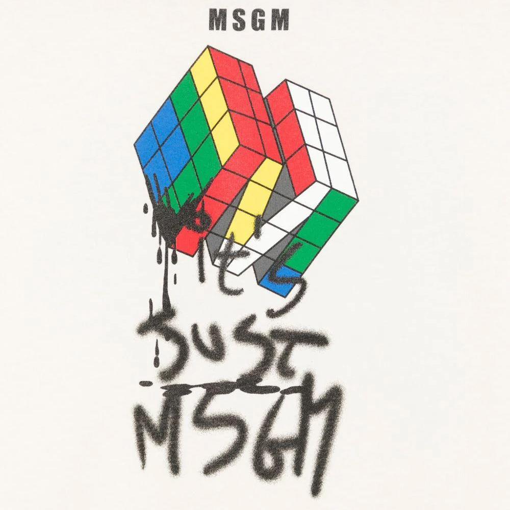 MSGM Ivory Cube Logo T-Shirt Women’s F5MSJBTH302 013