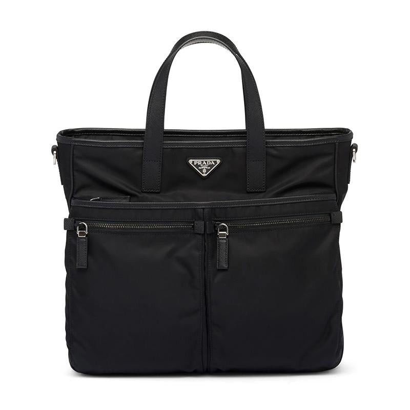 PRADA Re-Nylon Saffiano Leather Black Tote Bag