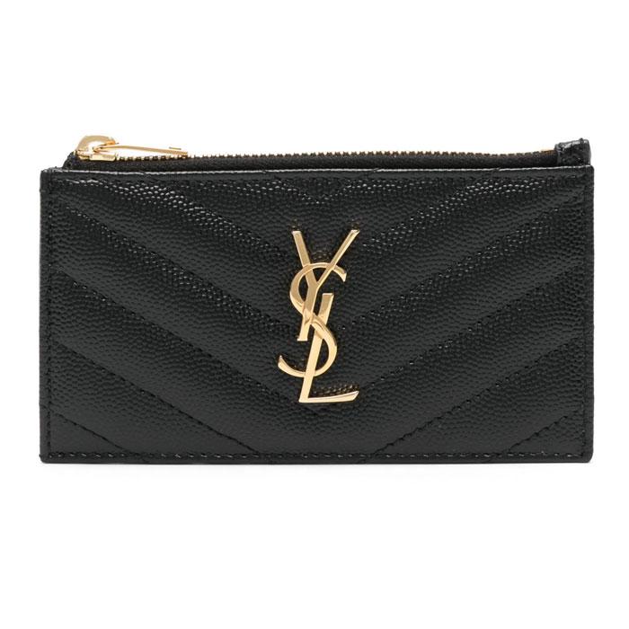 Saint Laurent Cassandra Monogram Caviar Gold Matelassé Card Holder Black