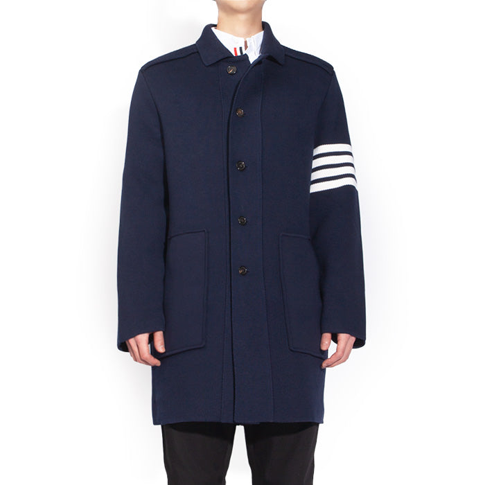 THOM BROWNE Diagonal Armband Interlock Cotton Cashmere Overcoat