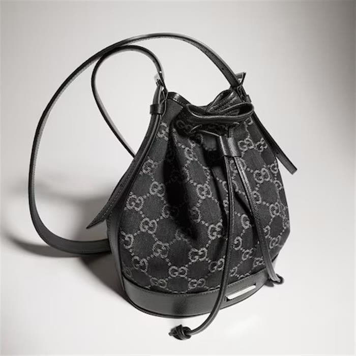 GUCCI Venice Small Bucket Bag Black Leather Shoulder Bag