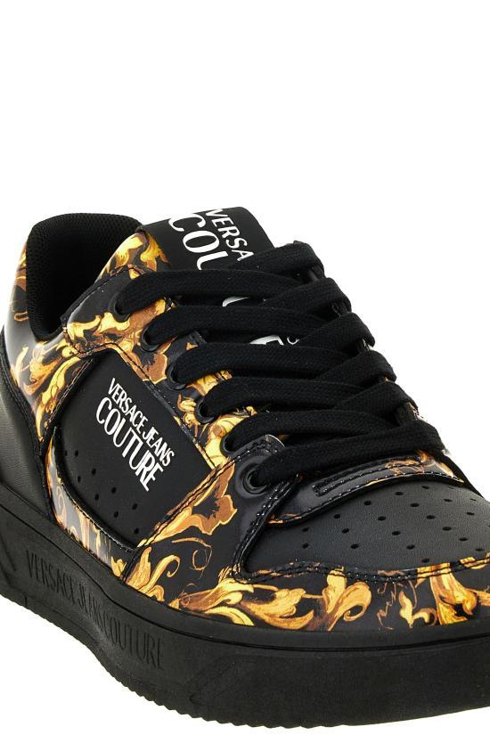 Versace Black Gold Leather Low-Top Sneakers for Men