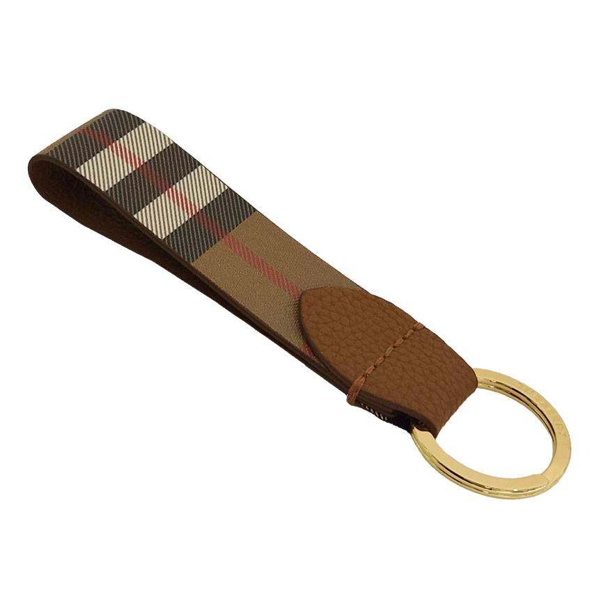 BURBERRY Canvas Check Brown Keyring Key Holder Unisex Accessory 81214491