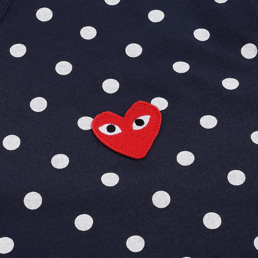Comme des Garcons Unisex Heart Patch Polka Dot T-Shirt AX T166 051 NAVY WHITE