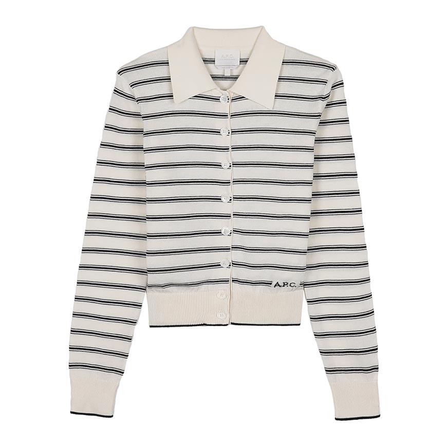 A.P.C. Women’s Stripe Knit Polo Cardigan COHLP F22320 TAT