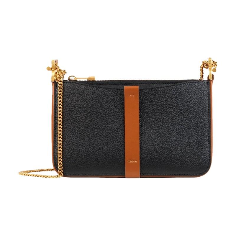 Chloe Marcie Chain Pouch Crossbody Bag Black Leather